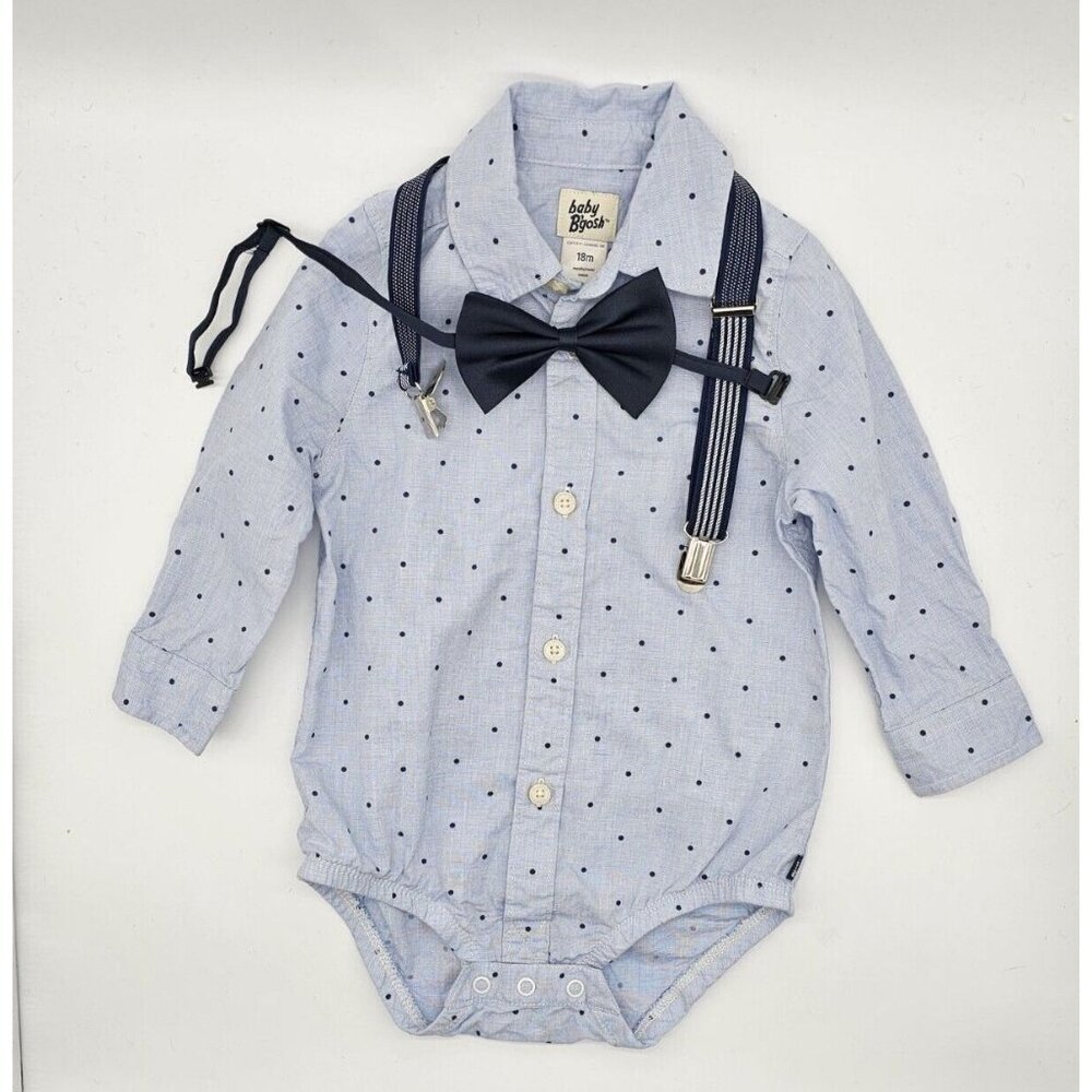 Baby B'Gosh Outfit Baby Size 18 Months Blue Long Sleeve Shirt Bow Tie Suspenders